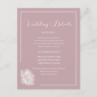 Elegant Dusty Pink and White Floral Wedding Informatiekaartje