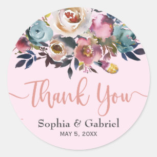 Elegant Dusty Pink Blue Floral Weddenschap Harteli Ronde Sticker