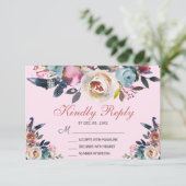 Elegant Dusty Pink Blue Floral Wedding RSVP (Staand voorkant)