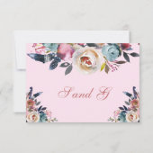 Elegant Dusty Pink Blue Floral Wedding RSVP (Achterkant)