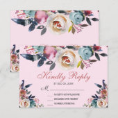 Elegant Dusty Pink Blue Floral Wedding RSVP (Voorkant / Achterkant)