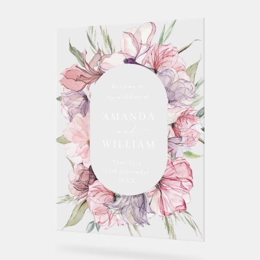 Elegant Dusty Pink Boho Flowers BRUILOFT Welkom Acryl Bord (Hoek)