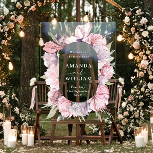 Elegant Dusty Pink Boho Flowers BRUILOFT Welkom Acryl Bord