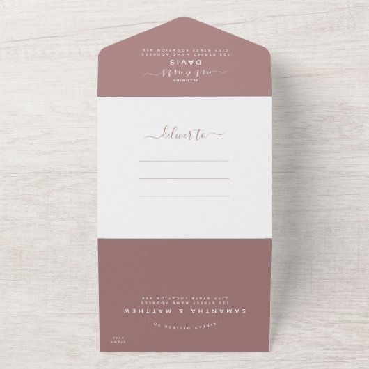 Elegant Dusty Pink Calligraphy Photo Wedding All In One Uitnodiging (Buitenkant)