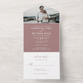 Elegant Dusty Pink Calligraphy Photo Wedding All In One Uitnodiging (Binnen)