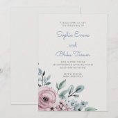 Elegant Dusty Pink en Blue Floral Green Wedding Kaart (Voorkant / Achterkant)