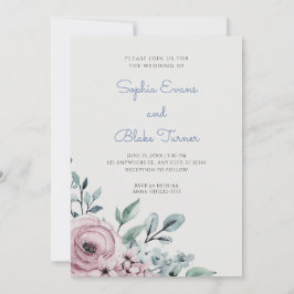 Elegant Dusty Pink en Blue Floral Green Wedding Kaart