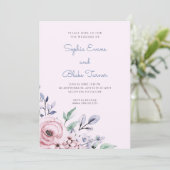 Elegant Dusty Pink en Blue Floral Pink Wedding Kaart (Staand voorkant)
