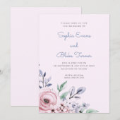 Elegant Dusty Pink en Blue Floral Pink Wedding Kaart (Voorkant / Achterkant)