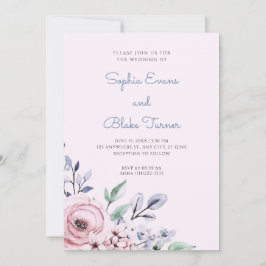 Elegant Dusty Pink en Blue Floral Pink Wedding Kaart