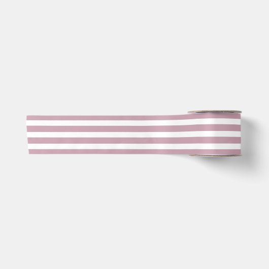Elegant Dusty Pink en White Striped Satijnen Lint (Voorkant)