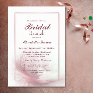 Elegant Dusty Pink Feather Bridal Brunch Kaart