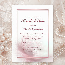Elegant Dusty Pink Feather Bridal Tea Kaart