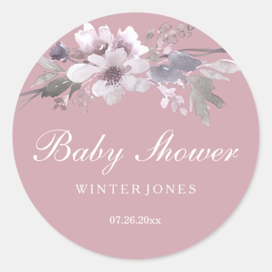 Elegant Dusty Pink Floral Baby shower Sticker (Voorkant)
