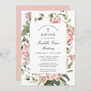 Elegant Dusty Pink Floral Cross Baptisme Kaart