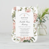 Elegant Dusty Pink Floral Cross Baptisme Kaart (Staand voorkant)