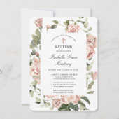 Elegant Dusty Pink Floral Cross Baptisme Kaart (Voorkant)