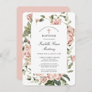 Elegant Dusty Pink Floral Cross Baptisme Kaart