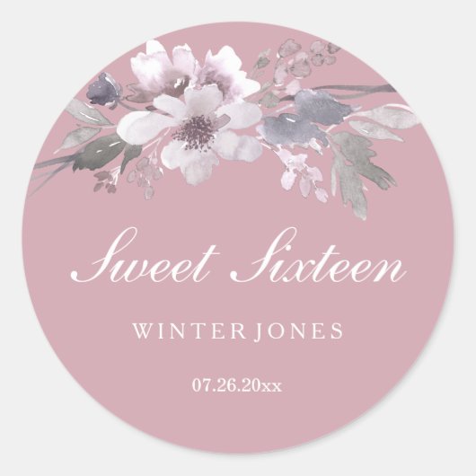 Elegant Dusty Pink Floral Sweet 16 Sticker (Voorkant)