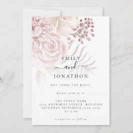 Elegant Dusty Pink Florals Informele Script Bruilo Kaart