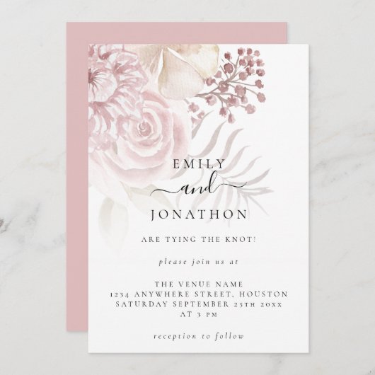 Elegant Dusty Pink Florals Informele Script Bruilo Kaart (Voorkant / Achterkant)