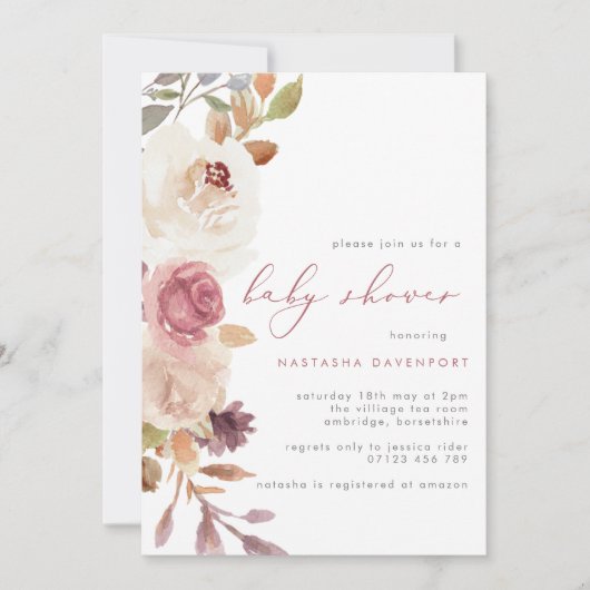 Elegant Dusty Pink Flowers Baby shower Kaart (Voorkant)