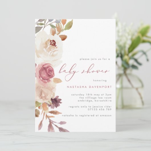 Elegant Dusty Pink Flowers Baby shower Kaart (Staand voorkant)
