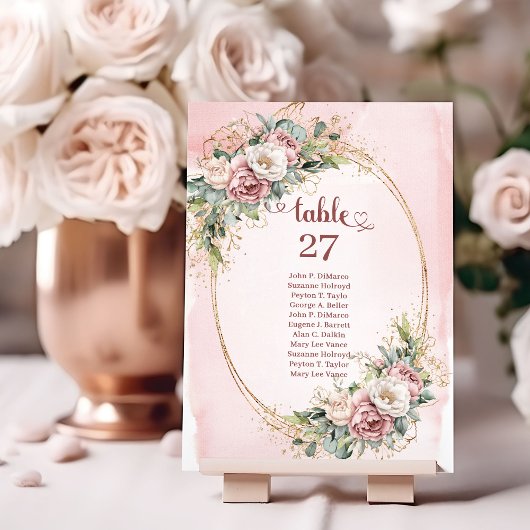 Elegant Dusty Pink Flowers Eucalyptus Table Number Kaart