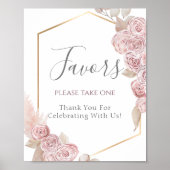 Elegant Dusty Pink Flowers Gold Wedding Favor Sign Poster (Voorkant)