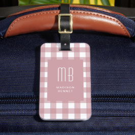 Elegant Dusty Pink Gingham Monogram Bagagelabel