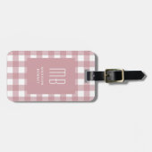 Elegant Dusty Pink Gingham Monogram Bagagelabel (Voorkant horizontaal)