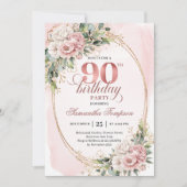 Elegant Dusty Pink Gold Greenery 90th Birthday  Kaart (Voorkant)