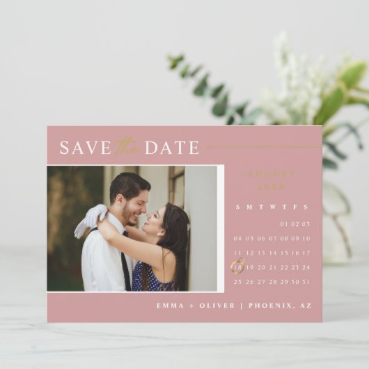 Elegant Dusty Pink Gold Save the Date Calendar Kaart (Staand voorkant)