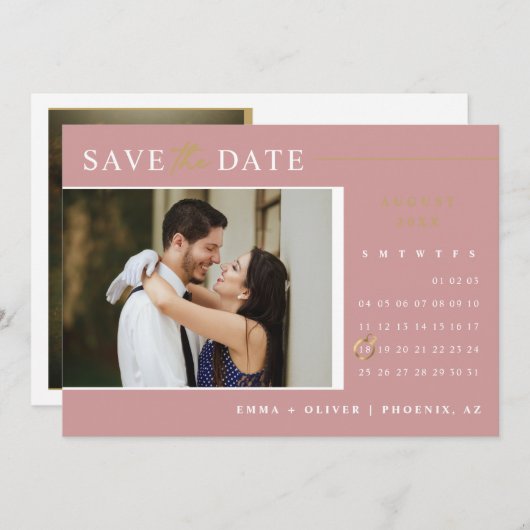 Elegant Dusty Pink Gold Save the Date Calendar Kaart (Voorkant / Achterkant)