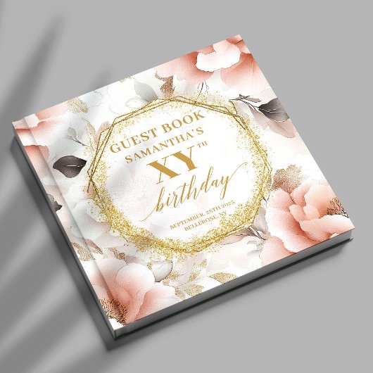 Elegant dusty pink gold watercolor custom birthday gastenboek
