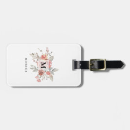 Elegant Dusty Pink Grey Flower Monogram Bagagelabel