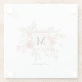 Elegant Dusty Pink Grey Flower Monogram Glazen Onderzetter (Achterkant)