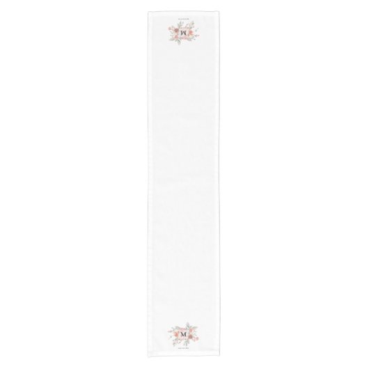 Elegant Dusty Pink Grey Flower Monogram Korte Tafelloper (Voorkant)