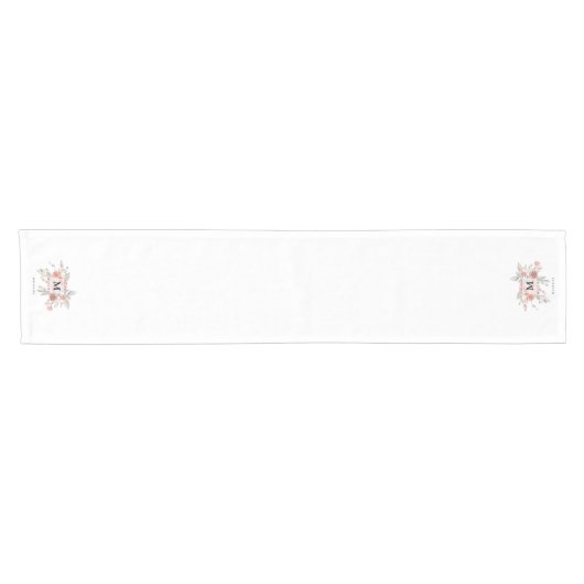 Elegant Dusty Pink Grey Flower Monogram Korte Tafelloper (Horizontaal)