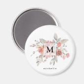 Elegant Dusty Pink Grey Flower Monogram Magneet (Voorkant / Achterkant)