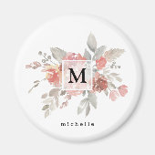 Elegant Dusty Pink Grey Flower Monogram Magneet (Voorkant)