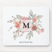 Elegant Dusty Pink Grey Flower Monogram Muismat (Voorkant)