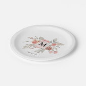 Elegant Dusty Pink Grey Flower Monogram Papieren Bordje (Gekanteld)