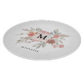 Elegant Dusty Pink Grey Flower Monogram Snijplank (Hoek)