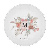 Elegant Dusty Pink Grey Flower Monogram Snijplank (Voorkant)