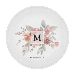 Elegant Dusty Pink Grey Flower Monogram Snijplank