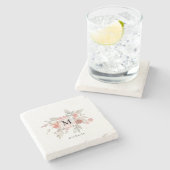 Elegant Dusty Pink Grey Flower Monogram Stenen Onderzetter (Zijkant)