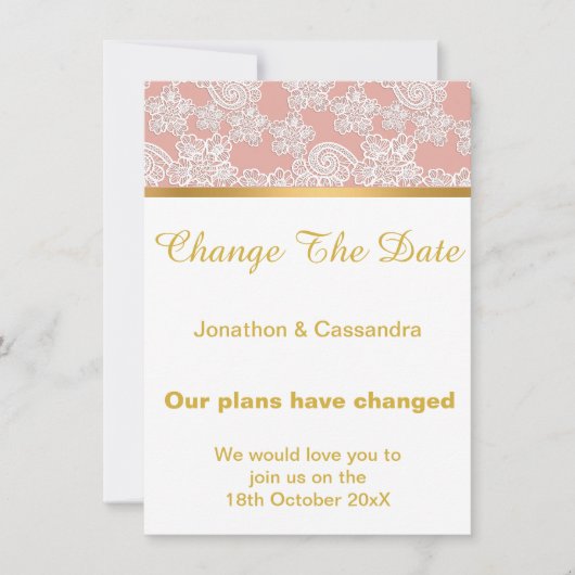 ELEGANT DUSTY PINK LACE GOLD VERANDERT DATUM (Voorkant)