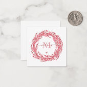 Elegant Dusty Pink Leaves Wreath - Monogrammen Notitiekaartje (Voorkant / Achterkant in situ)