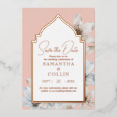 Elegant Dusty Pink Magnolia Flowers Save the Date Folie Uitnodiging (Voorkant)